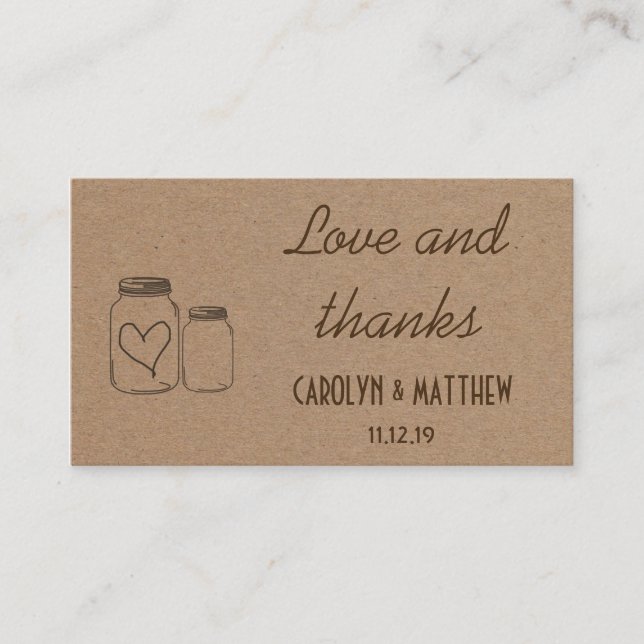 Cartão De Informações Rustic Masonjar Heart Wedding Love & Obrigados Ins (Frente)