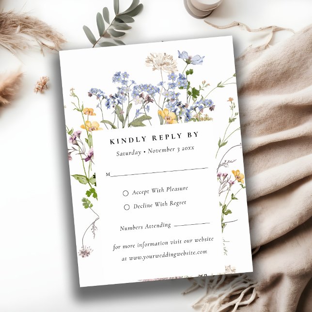 Cartão De Informações Rustic Meadow Floral Wreath Wedding Mini RSVP (Criador carregado)