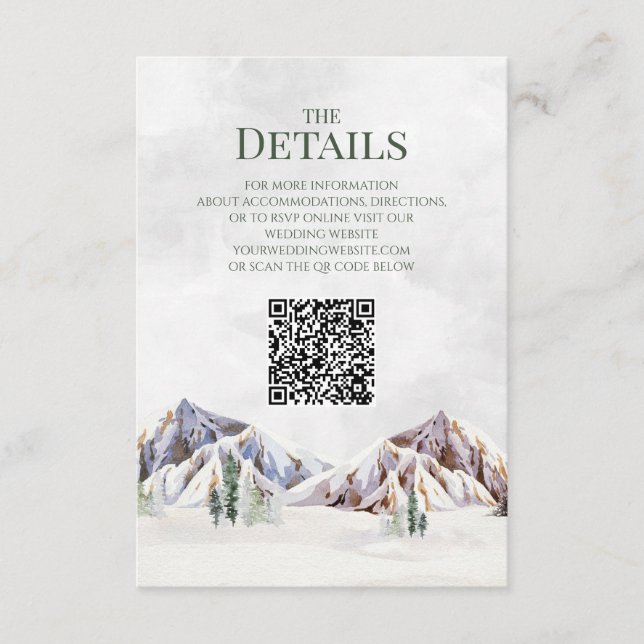 Cartão De Informações Rustic Mountain Wedding QR code Details Insert (Frente)