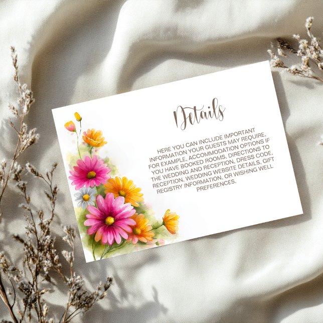 Cartão De Informações Rustic Pink Orange Floral Wedding Details (Criador carregado)