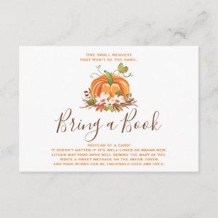 Cartão De Informações Rustic Pumpkin Traga um livro Fall Autumn Chá