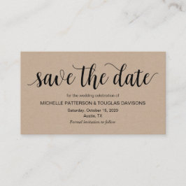 Cartão De Informações Rustic Script, kraft, Casamento Salve a data