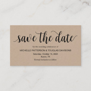 Cartão De Informações Rustic Script, kraft, Casamento Salve a data