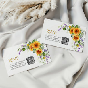 Cartão De Informações Rustic Sunflower & Lavander Casamento QR Code RSVP