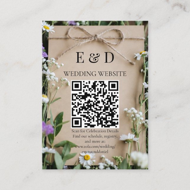 Cartão De Informações Rustic Wildflower Botanical Kraft Wedding (Frente)
