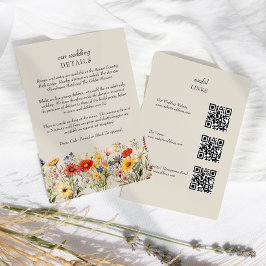 Cartão De Informações Rustic Wildflower Floral Wedding Details QR Code