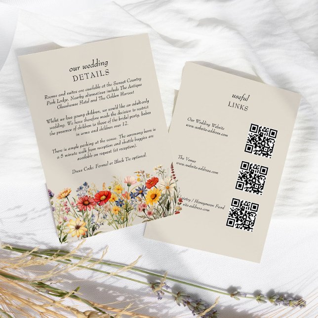 Cartão De Informações Rustic Wildflower Floral Wedding Details QR Code (Wedding Details with QR Code(s) from Rustic Wildflower Wedding Collection by Darling & May
)