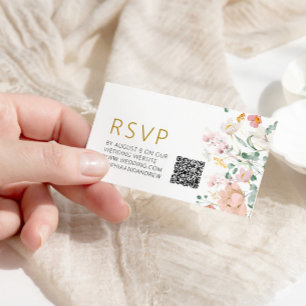 Cartão De Informações Rustic Wildflower Wedding QR RSVP