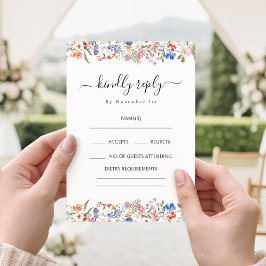 Cartão De Informações Rustic Wildflowers Bohemian Wedding RSVP Cards