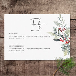 Cartão De Informações Rustic Winter Holly Berries & Snow Details