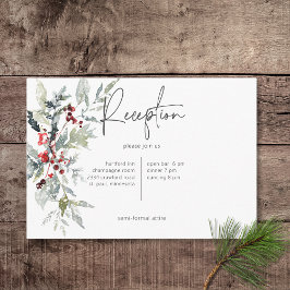 Cartão De Informações Rustic Winter Holly Berries & Snow Reception