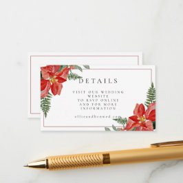 Cartão De Informações Rustic Winter Poinsettia Red Christmas Wedding