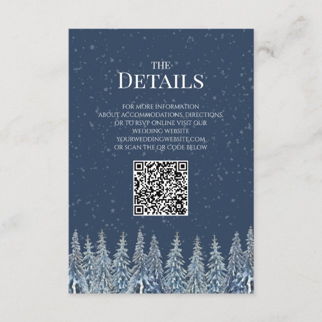 Cartão De Informações Rustic Winter Woods Wedding QR code Details Insert (Frente)