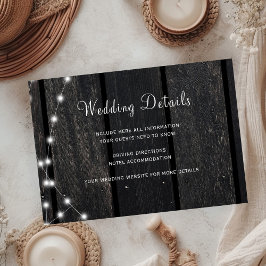 Cartão De Informações Rustic wood string lights wedding guest details