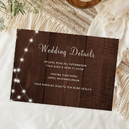 Cartão De Informações Rustic wood string lights wedding guest details