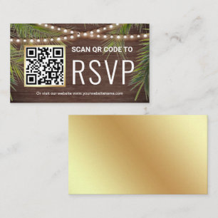 Cartão De Informações Rustic Wood Tropical Palm QR Code RSVP Casamento