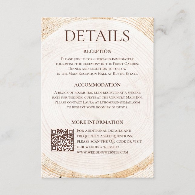 Cartão De Informações Rustic Woodland Wedding Details Card with QR code (Frente)