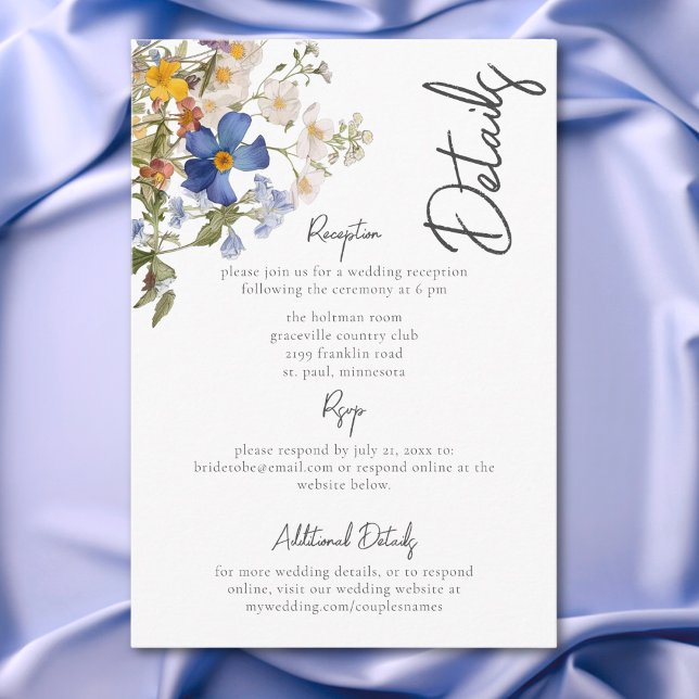 Cartão De Informações Rústico Prado Flores Selvagens Rúpias (Rustic Meadow Wildflowers Purple Watercolor Enclosure Card)