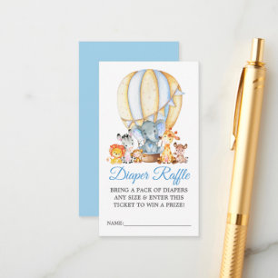 Cartão De Informações Safari Animais Azul Balão Fralda Chá Raffle