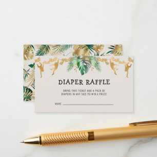 Cartão De Informações Safari Fralda Chá de fraldas Raffle Green Dourado 