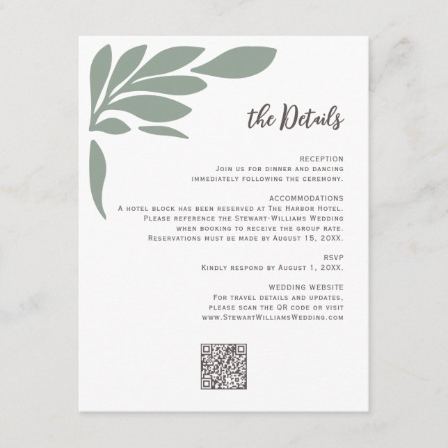 Cartão De Informações Sage Abstract Tropical Floral Leaf Wedding  (Frente)