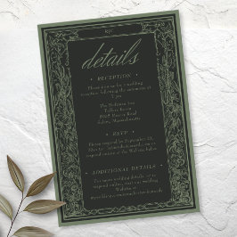 Cartão De Informações Sage Black Vintage Botanical Trellis Arch Wedding
