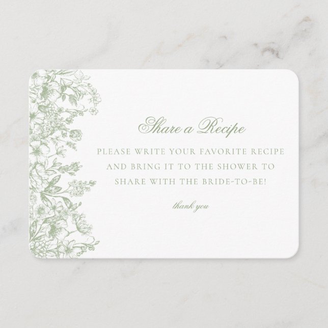 Cartão De Informações Sage Chinoiserie Floral Share Recipe Invitation (Frente)