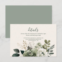Cartão De Informações Sage e Ivory Elegant Floral Greenery Casamento