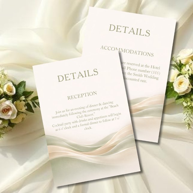 Cartão De Informações Sage Green and Ivory Modern Wedding Details (Sage Green and Ivory Modern Wedding Details Enclosure Card)