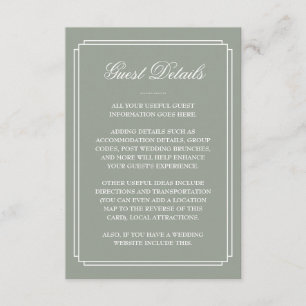 Cartão De Informações Sage Green Art Deco Detalhes do Convidado