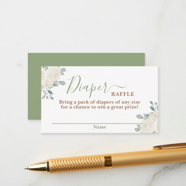 Cartão De Informações Sage Green Baby Clothes Fralda Raffle Card (Frente/Verso In Situ)