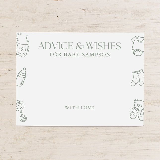 Cartão De Informações Sage Green Baby Shower Advice and Wishes (Criador carregado)
