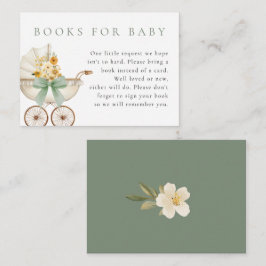 Cartão De Informações Sage Green Books for Baby Card Vintage Pram Shower