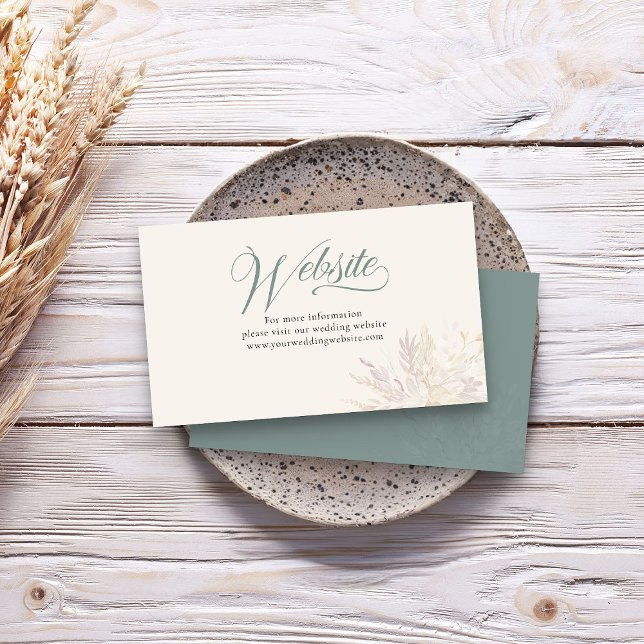 Cartão De Informações Sage Green Botanical Wedding Website (Sage Green Elegant wedding website insert card - Foliage Duet wedding collection)