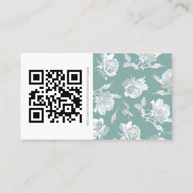 Cartão De Informações Sage Green Calligraphy Script QR Info Wedding (Verso)