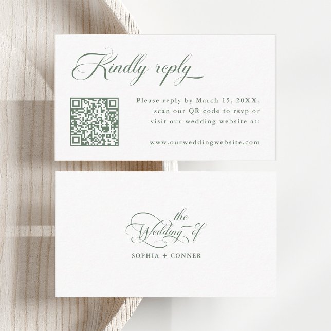 Cartão De Informações Sage Green Delicate Elegant Wedding RSVP (Front & Back)