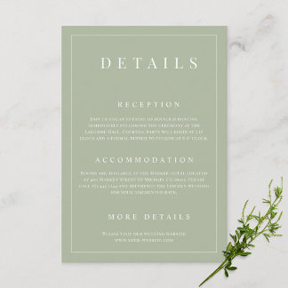 Cartão De Informações Sage Green - Detalhes Simples do Casamento Formal