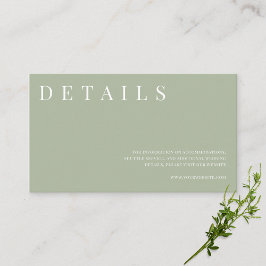Cartão De Informações Sage Green - Detalhes Simples do Casamento Formal