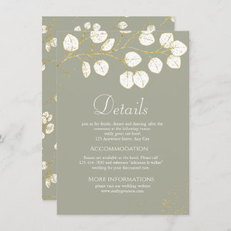 Cartão De Informações Sage Green Dourado Eucalyptus deixa detalhes de ca