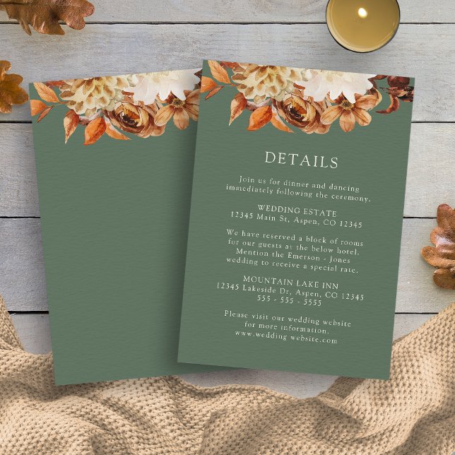 Cartão De Informações Sage Green Fall Terracotta Floral WedDetails (Sage Green Fall Terracotta Floral Wedding Details Enclosure Card by Painted Paperie
)