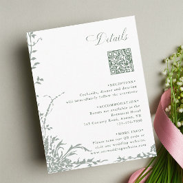 Cartão De Informações Sage Green Floral Garden Wedding QR Code Details