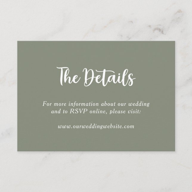 Cartão De Informações Sage Green Floral Monograma Nome do Casal (Frente)