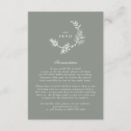 Cartão De Informações Sage Green Floral Monograma Wreath Wedding