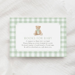Cartão De Informações Sage Green Gingham Teddy Bear Books for Baby
