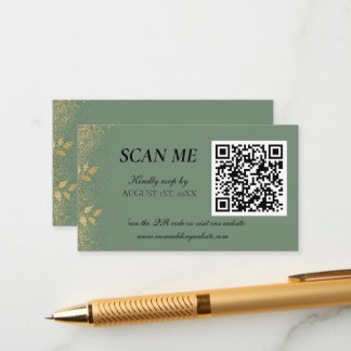 Cartão De Informações Sage Green Gold Wedding QR Code RSVP
