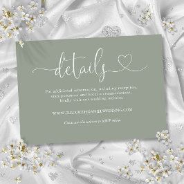 Cartão De Informações Sage Green Heart Script Wedding Detalhes