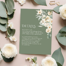 Cartão De Informações Sage Green Ivory Floral Russ Detalhes do casamento
