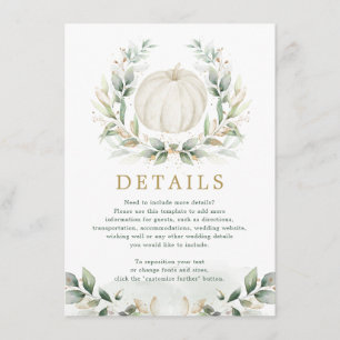 Cartão De Informações Sage Green Pumpkin Greenery Detalhes do Casamento
