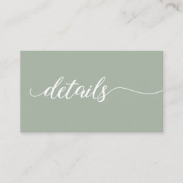 Cartão De Informações Sage green script Details Wedding website QR code