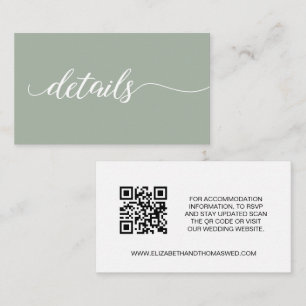 Cartão De Informações Sage green script Details Wedding website QR code